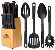 Wholesale - GINSU Kiso 18pc Black Knife Set in a Natural Block, UPC: 079061030844